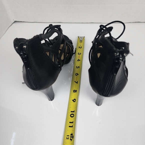 Me Too Black Women Strappy Laced Blocked Heels Size 10 - Picture 5 of 13